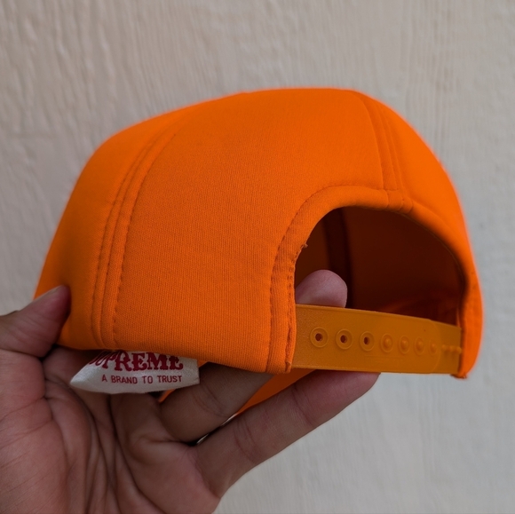 Vintage Supreme Made SnapBack Cap Rope Trucker Hunter Orange Hat - Picture 4 of 8